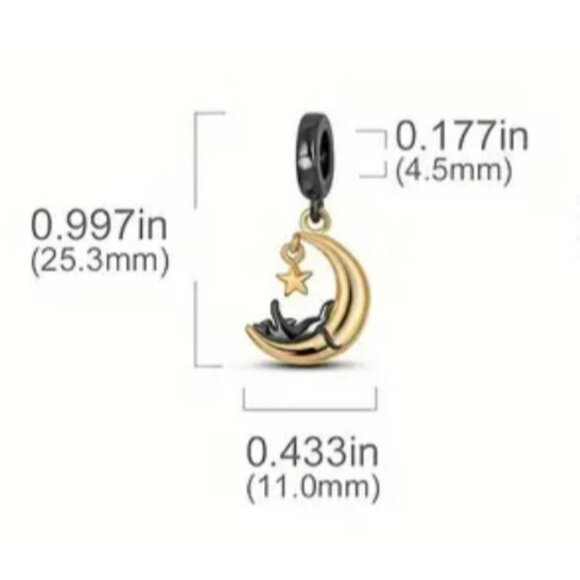NWT Cat On The Moon Charm Black, Gold For Bracelet - Picture 3 of 5